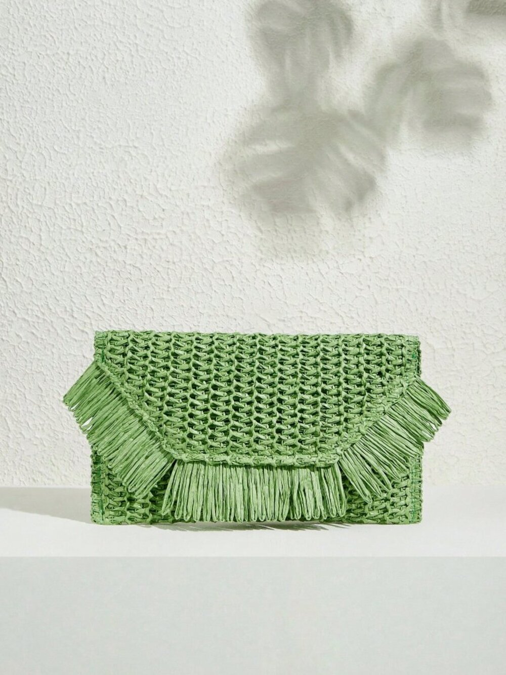 Green Woven Straw Women's Clutch Bag